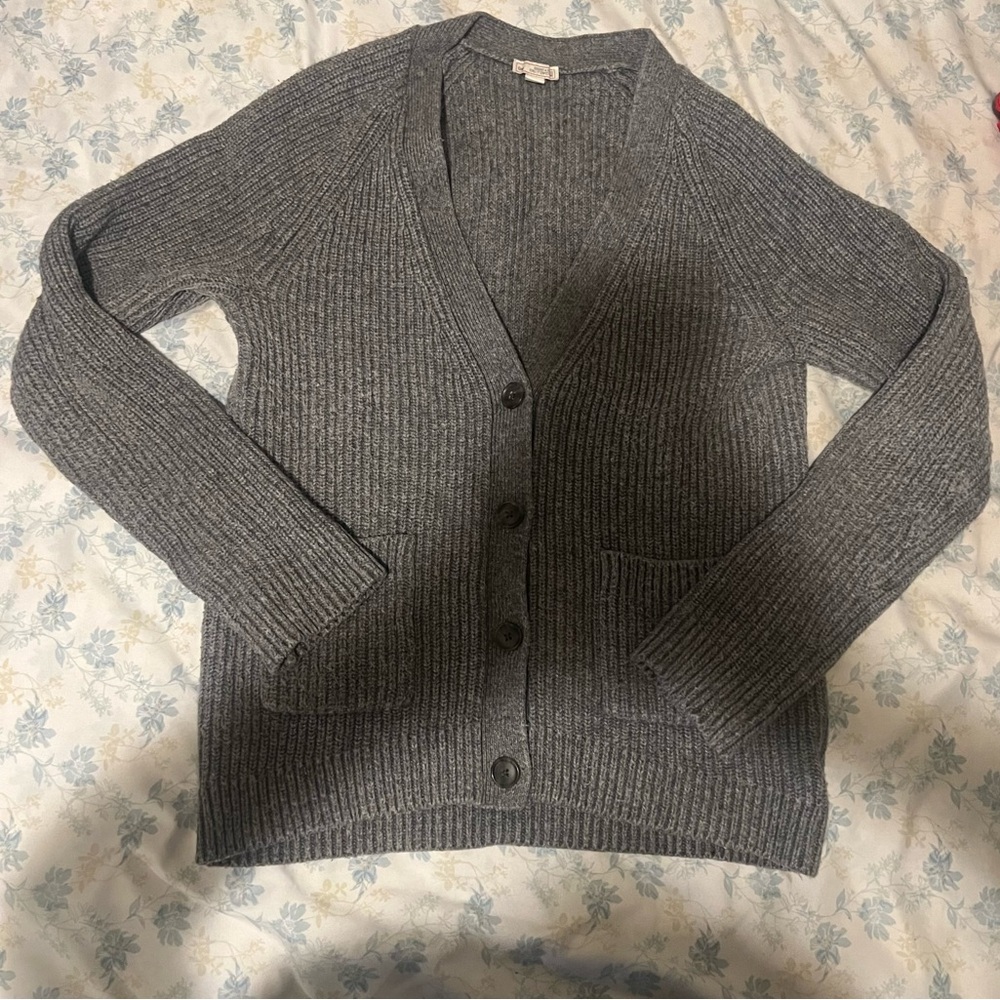 Gray Ribbed Women's Cardigan Sweater